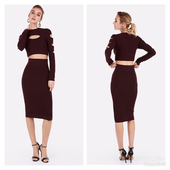 Express Dresses & Skirts - Express | Maroon Sweater Pencil Skirt